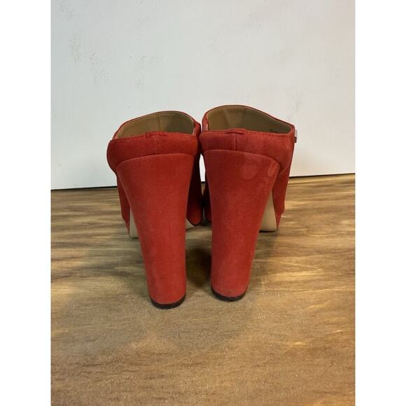 Calvin Klein Red Suede Open Toe Block Heel Mules Women’s Size 8 -shoes - Picture 7 of 13